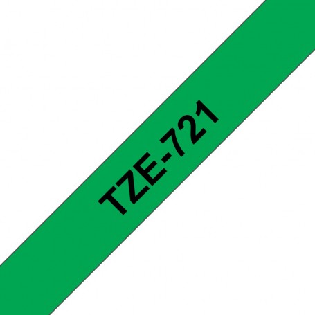 Taśma laminowana Brother TZe-721 zielona 9mm szerokości do drukarek Brother PT