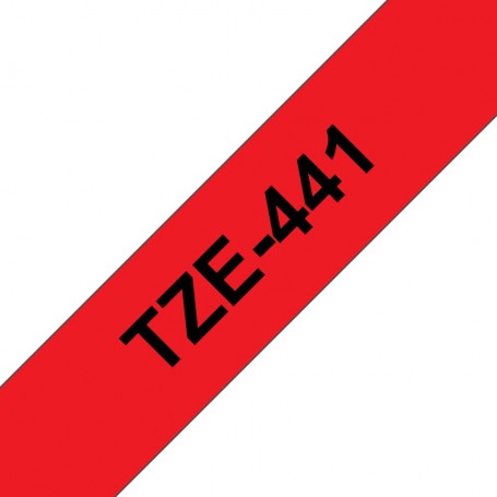 Taśma laminowana Brother TZe-441 czerwona 18mm szerokości do drukarek Brother PT