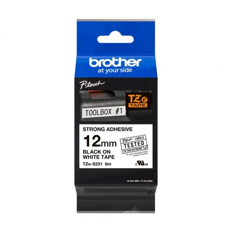 TZe-S231 Brother with strong glue, white black print width 12mm