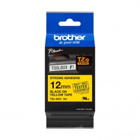 TZe-S631 Brother with strong glue, yellow black print width 12mm