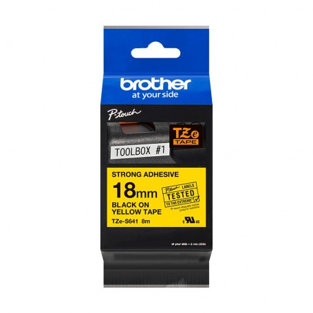 TZe-S641 Brother with strong glue, yellow black print width 18mm