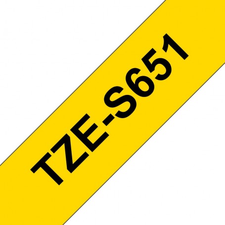 Taśma laminowana Brother TZe-S651 żółta 24mm szerokości mocny klej do drukarek Brother PT