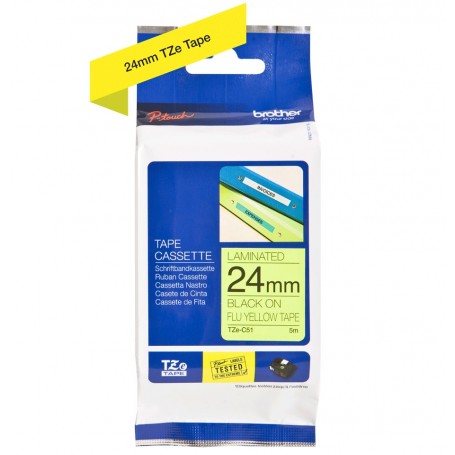 TZe-C51 Brother fluorescent yellow, black print width 24mm