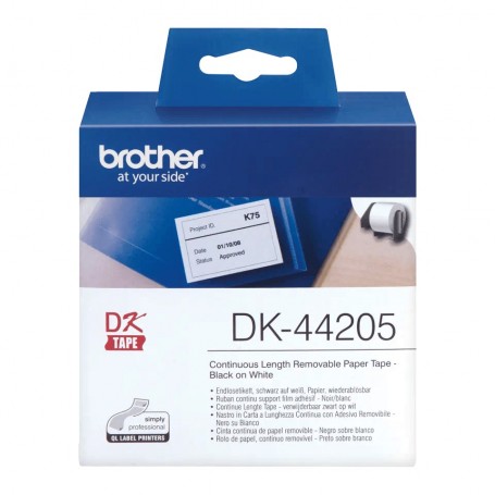 Etykiety Brother DK-44205 62mmx30.48m, białe, usuwalne, do drukarek etykiet Brother QL 