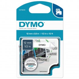 Tape Dymo D1 NYLON 12 mm x 3.5 m, white black print 16957, S0718040