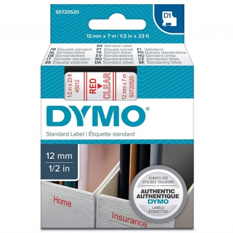 Tape Dymo D1 12 mm x 7 m transparent red print 45012 S0720520