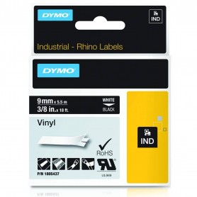 Dymo Rhino tape 9 mm x 5.5 m black white VINYL print 1805437