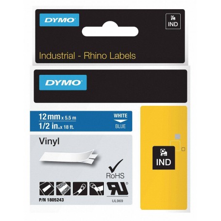 Dymo Rhino tape 12 mm x 5.5 m blue white VINYL print 1805243