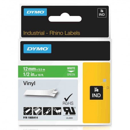 Dymo Rhino tape 12 mm x 5.5 m green white VINYL print 1805414