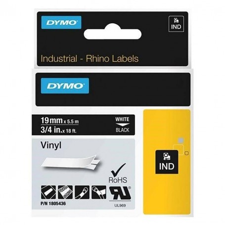Dymo Rhino tape 19 mm x 5,5m black white VINYL print 1805436