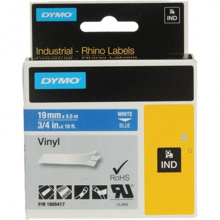 Dymo Rhino tape 19 mm x 5.5 m blue white vinyl print 1805417