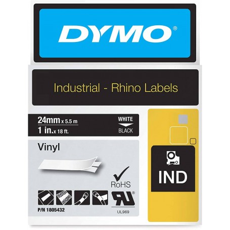 Dymo Rhino tape 24 mm x 5.5 m black white VINYL print 1805432