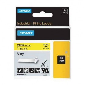 Dymo Rhino tape 24 mm x 5.5 m yellow black VINYL print 1805431