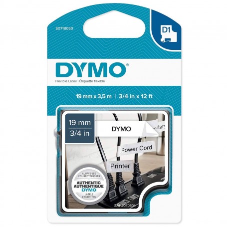 Tape Dymo D1 NYLON 19 mm 3.5 m, white black print 16958, S0718050