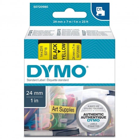 Tape Dymo D1 24 mm 7m, yellow black print 53718, S0720980