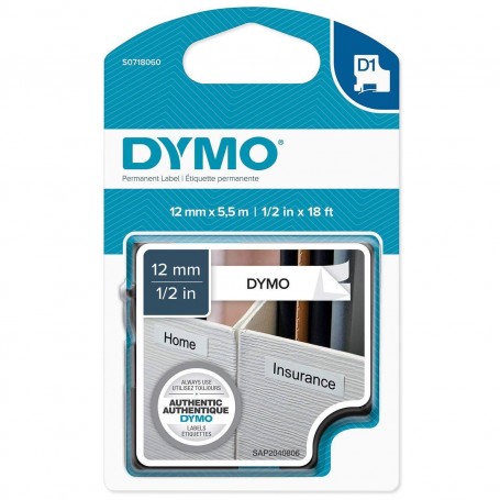 Tape Dymo D1 12 mm 5,5m POLYESTER DURABLE, white black print 16959, S0718060