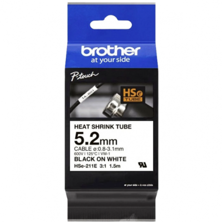 Brother HSE-211E heat shrink tube white, black print avg. 5.2 mm x 1.5 m