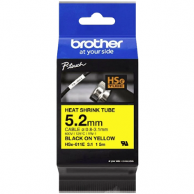 Brother HSE-611E heat shrink tube yellow, black print avg. 5.2 mm